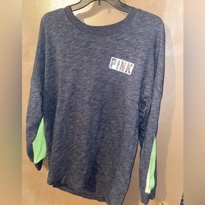 Victorias Secret Pink - Gray and Lime Green Sweatshirt - Medium